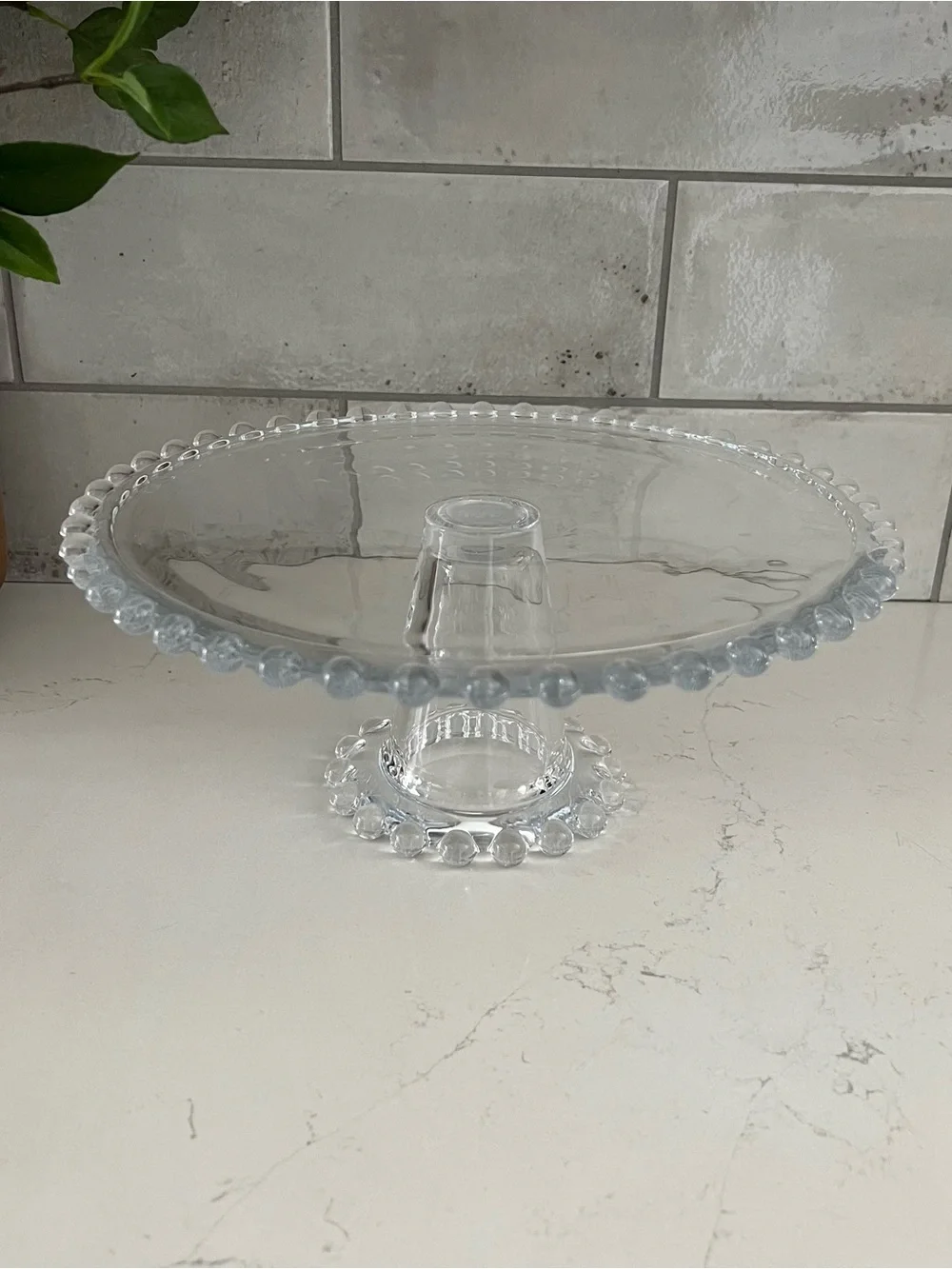 CANDLEWICK Style Clear Glass Beaded Cake Stand